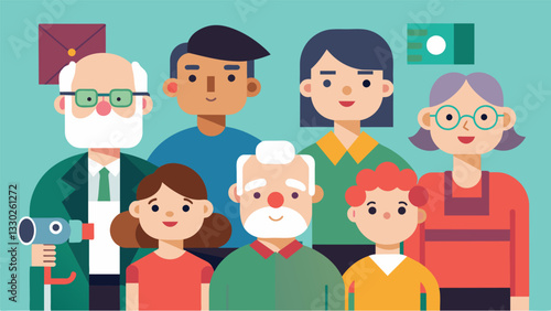 A series of short films created by teams made up of both young and old filmmakers showcasing the different perspectives on aging.. Vector illustration