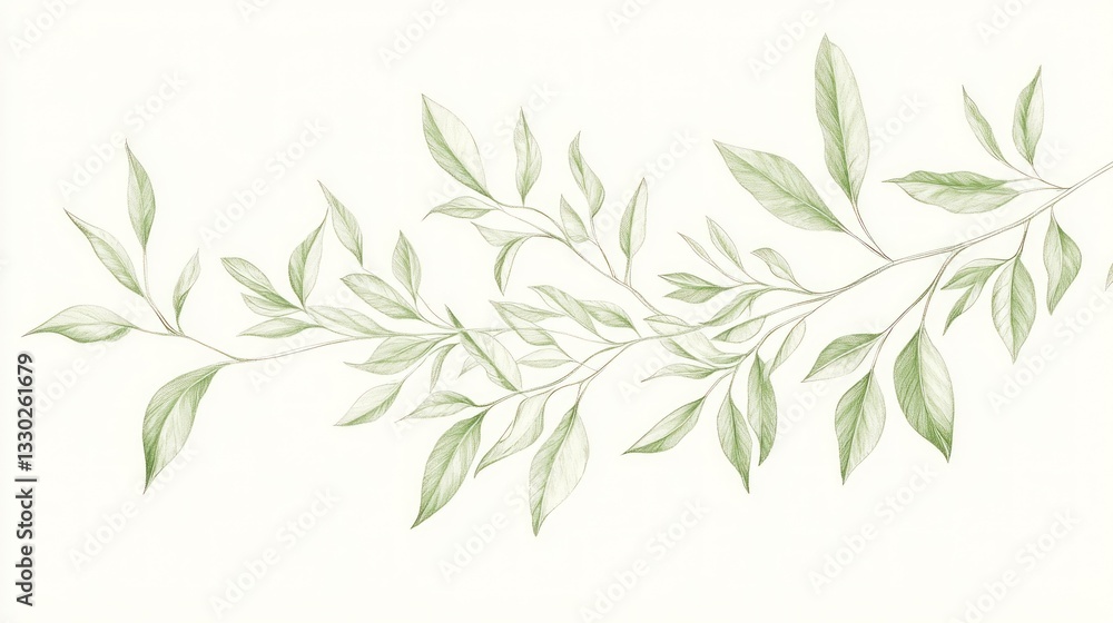 Obraz premium Elegant branch with delicate green leaves illustration