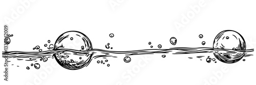 water bubbles floating on surface hand drawn doodle black vector sketch