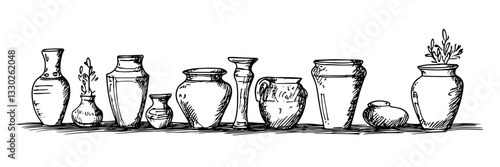 collection of ceramic vases hand drawn doodle black vector sketch