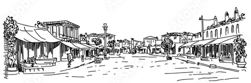 traditional market street hand drawn doodle black vector sketch