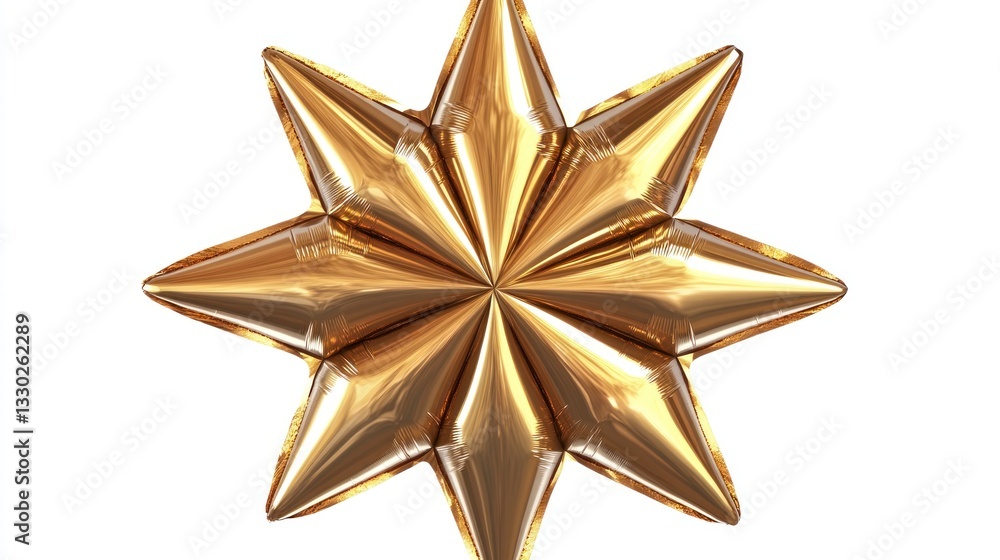 Obraz premium Gold, inflated star balloon with light reflection on a white background