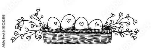 easter basket with eggs hand drawn doodle black vector sketch