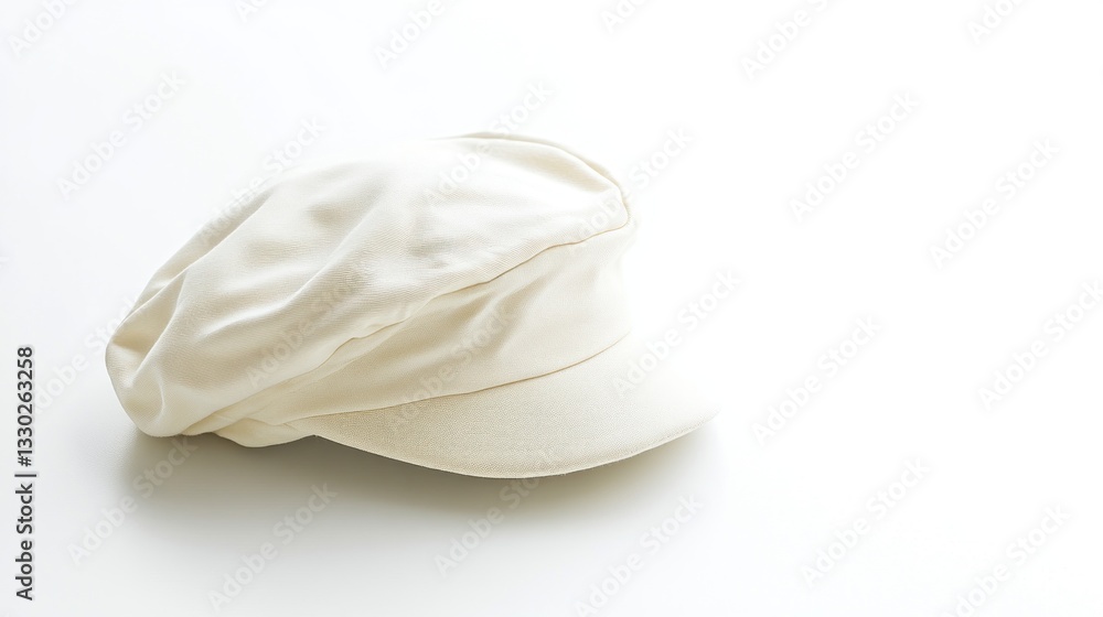 Obraz premium Cream-colored hat with short brim on a white surface, studio shot