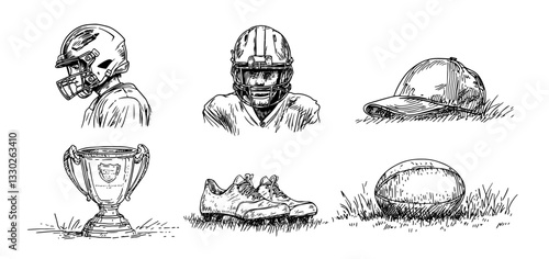 american football  rygby elements hand drawn doodle black vector sketch