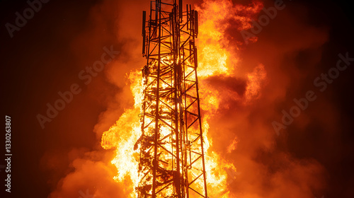 Tower engulfed in flames