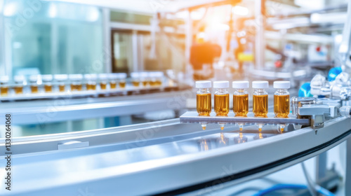 Wallpaper Mural Pharmaceutical Manufacturing Automation: Modern Conveyor and Sterile Production Line with Glass Vials Torontodigital.ca