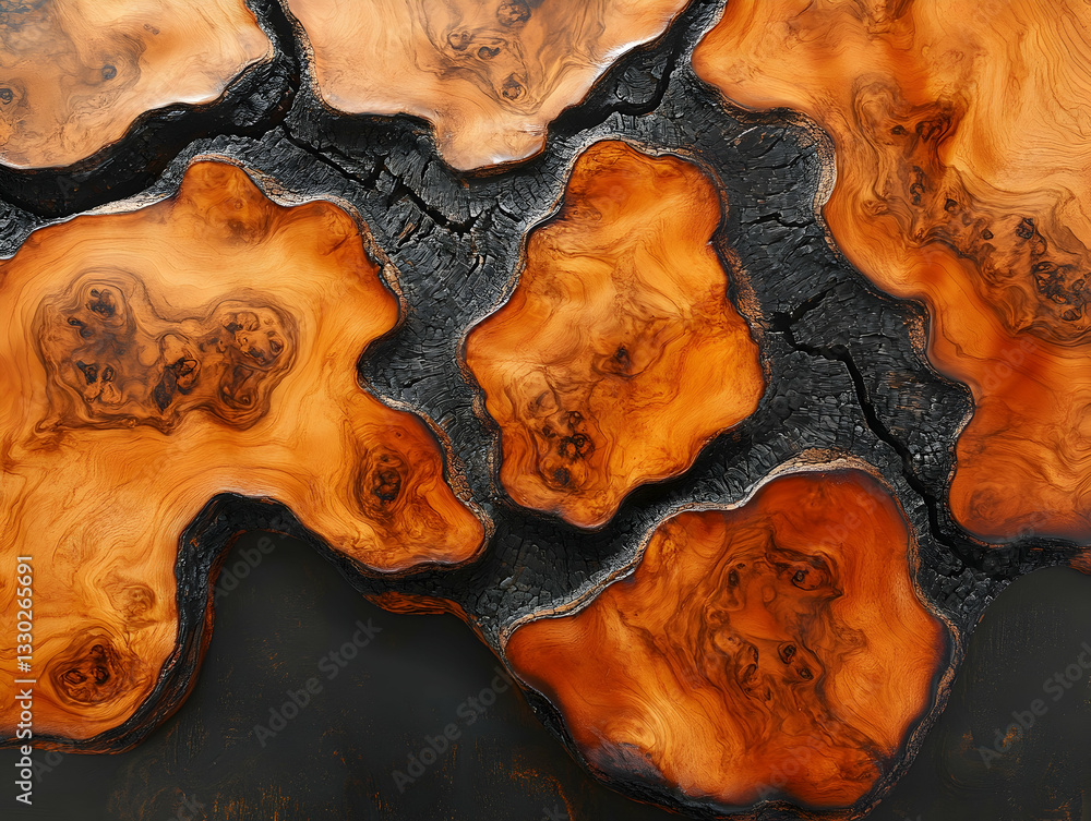Fototapeta premium Unique wood slices, dark background