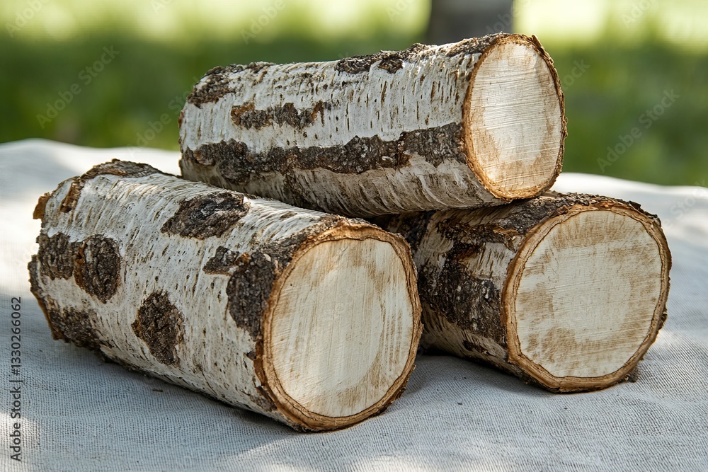 Three pieces of cut aspen bark stacked on a neutral background with soft natural lighting Three pieces of cut aspen bark stacked on a neutral background with soft natural lighting
