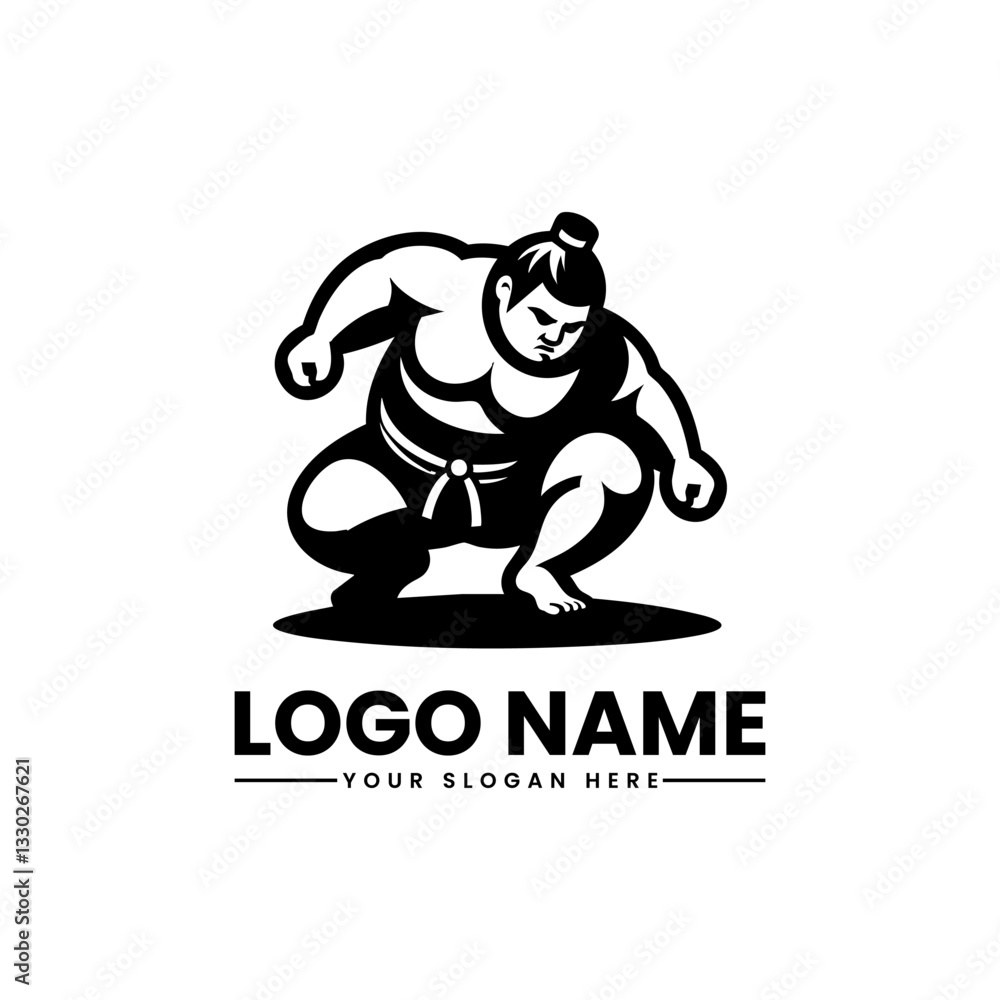 Obraz premium Dynamic sumo wrestler in action, traditional Japanese fighter emblem with vibrant energy and cultural symbolism