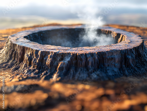 Volcanic crater, steaming hot photo
