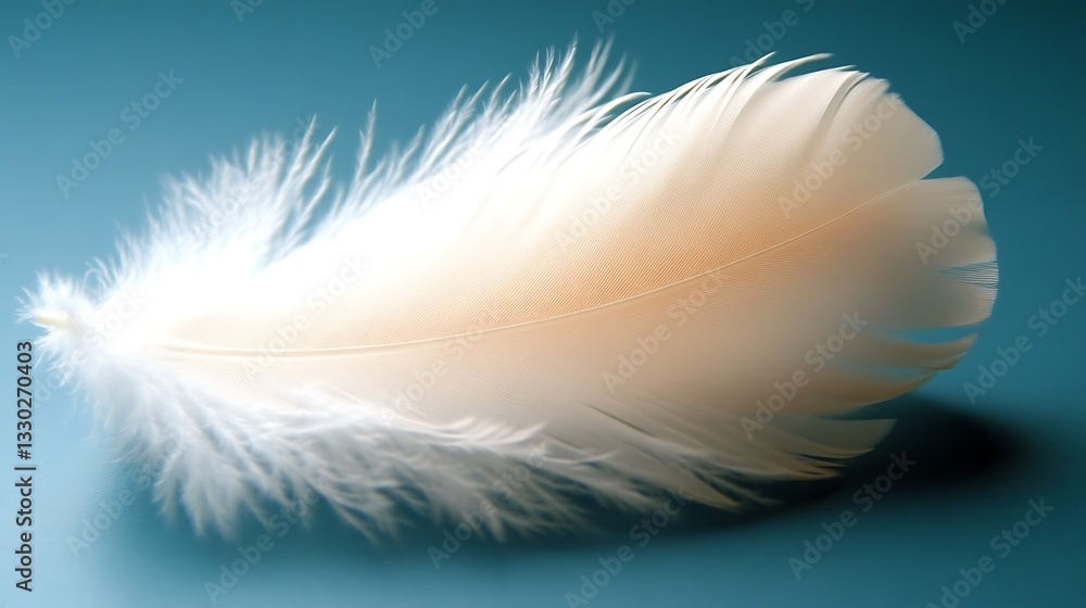 Obraz premium Single Delicate White Feather on Teal Background