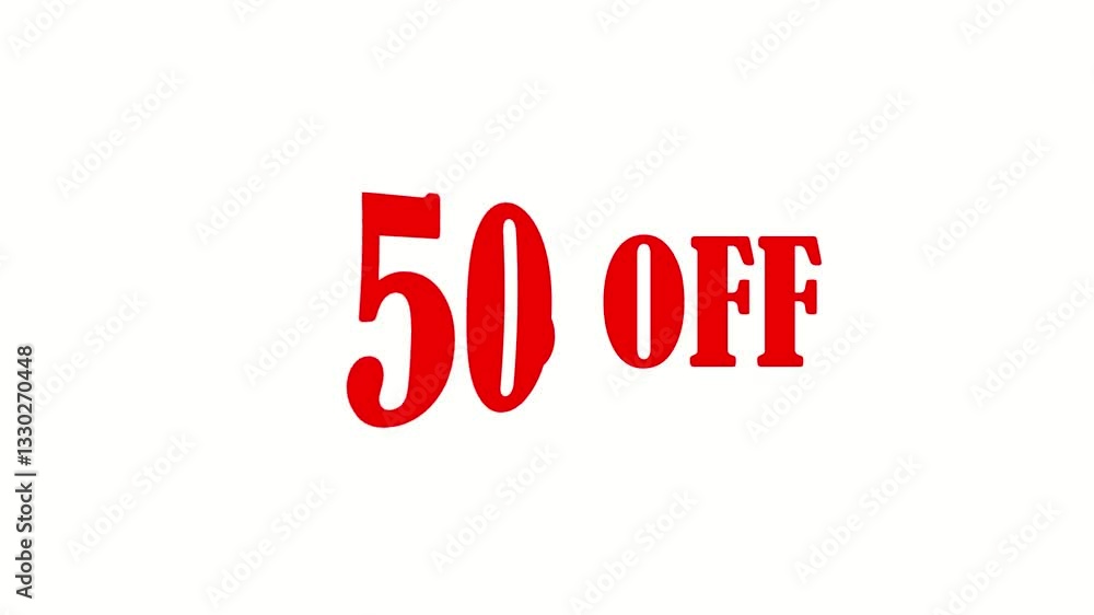 50% offer bold red text with magnifying zoom animation effect on white background 50% offer bold red text with magnifying zoom animation effect on white background