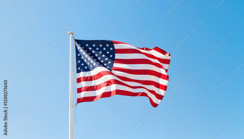 Obraz premium USA flag waving against clear blue sky, symbol of freedom