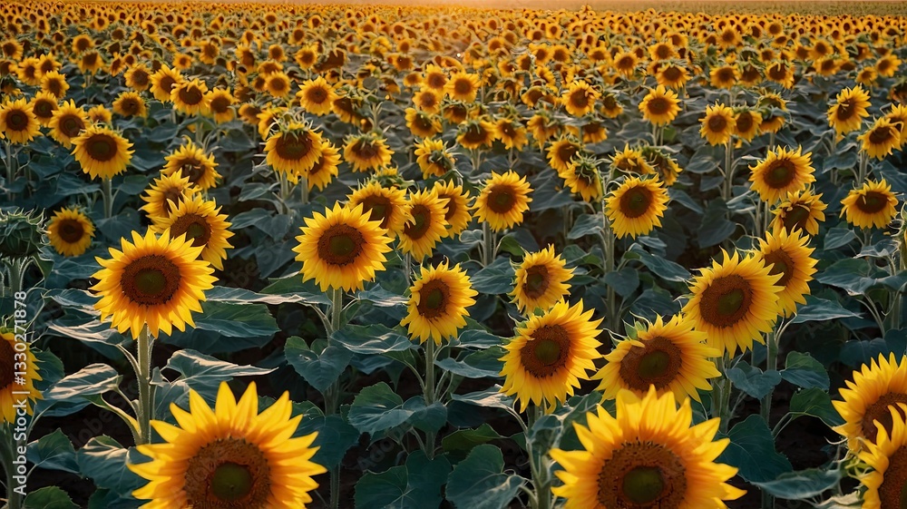 Sunflower Field Blooms Under Sunlight at Horizon During Summer Season Sunflower Field Blooms Under Sunlight at Horizon During Summer Season