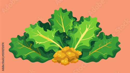Baked kale chips tossed in olive oil and es for a crunchy and flavorful snack thats also packed with nutrients.. Vector illustration