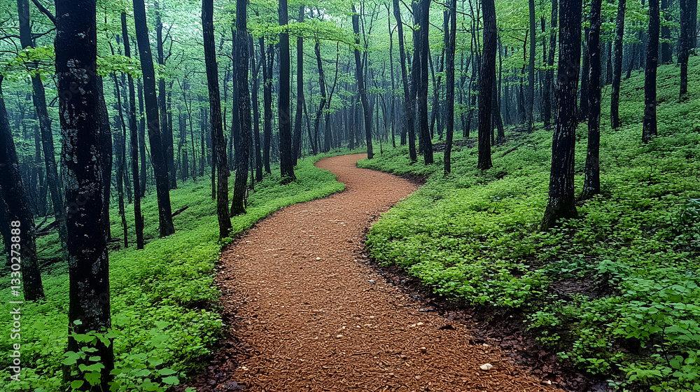Fototapeta premium Winding path through misty forest