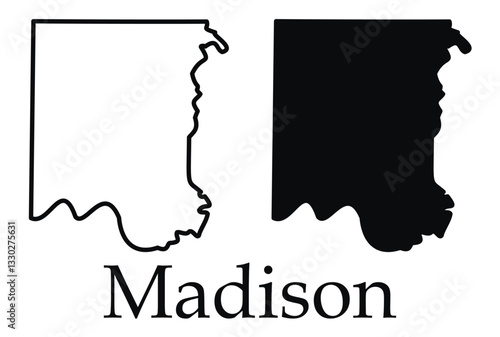 Madison city map with black border outline vector