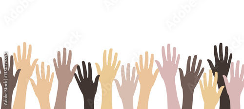 Hands raised up silhouettes border for voting and elections design