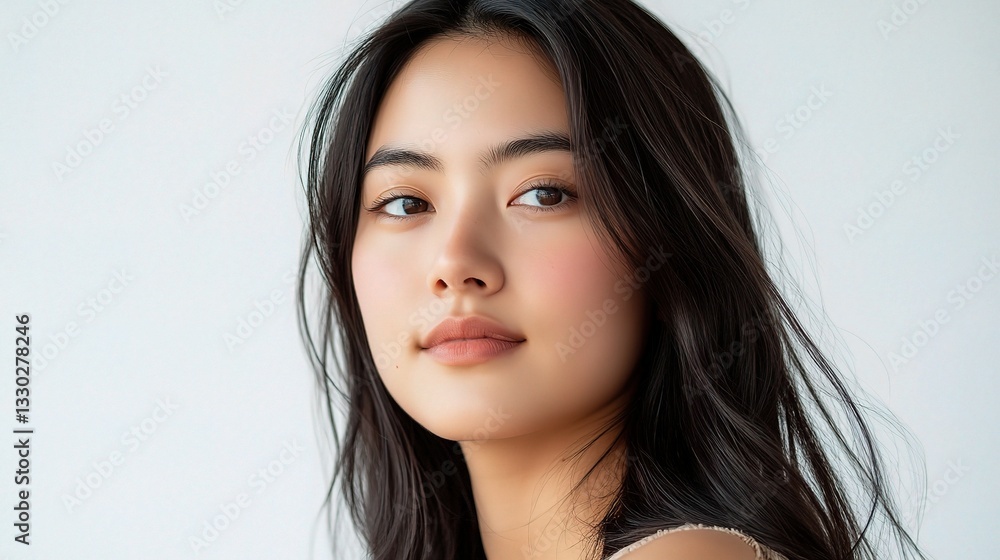 Obraz premium Young Asian Woman with Glowing Skin in Bright Natural Light