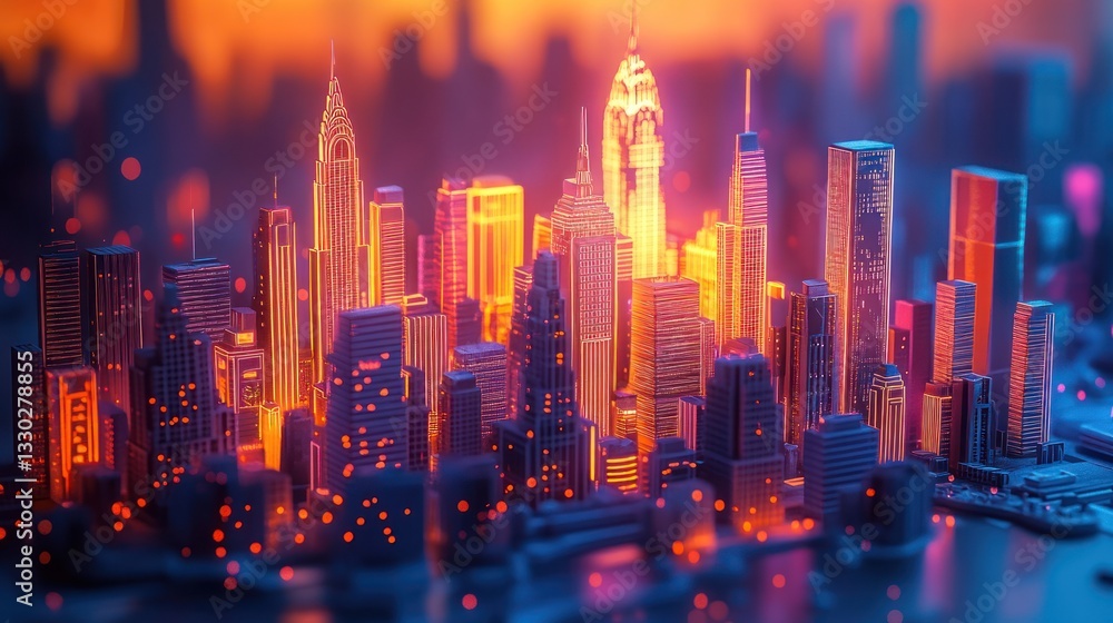 Fototapeta premium New York Times Square in a neon paper cut style, bright glowing billboards