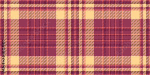 Dining room texture check vector, national background tartan textile. Tee seamless fabric pattern plaid in red and amber colors.
