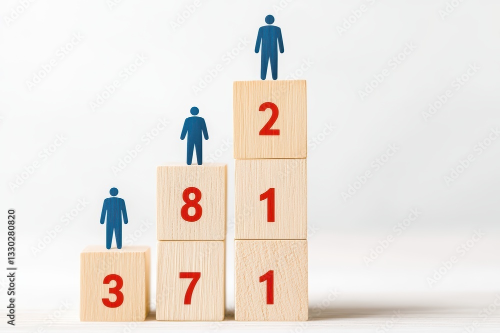 Concept of Career Growth with Figurines Representing Small Business Progression Steps Concept of Career Growth with Figurines Representing Small Business Progression Steps