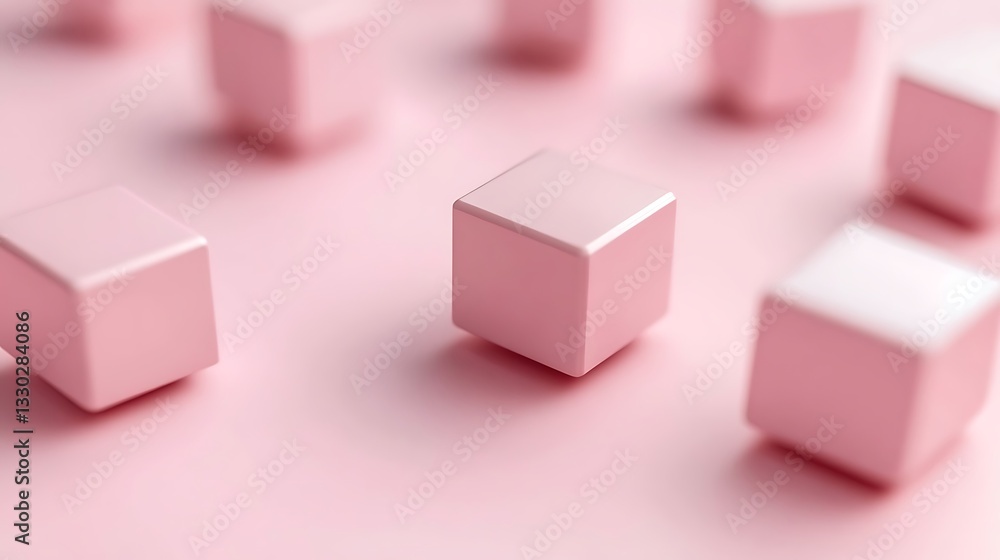 Pink Cubes Placed Randomly Upon a Soft Pastel Color Surface Pink Cubes Placed Randomly Upon a Soft Pastel Color Surface