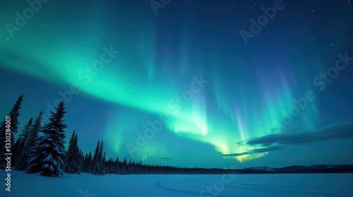 Wallpaper Mural Stunning Night Sky with Aurora Borealis and Twinkling Stars Over a Snowy Landscape Torontodigital.ca