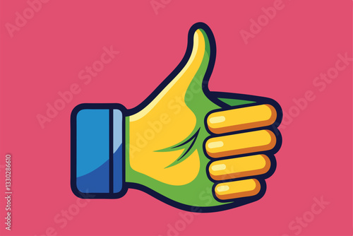 The thumbs up icon brightly shows affirmation and encouragement against a bold pink backdrop, Thumbs up concept,