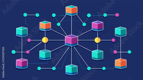 Cascading through the network the hexabyte connections form a mesmerizing display of data flow revealing the intricacies of the network.. Vector illustration