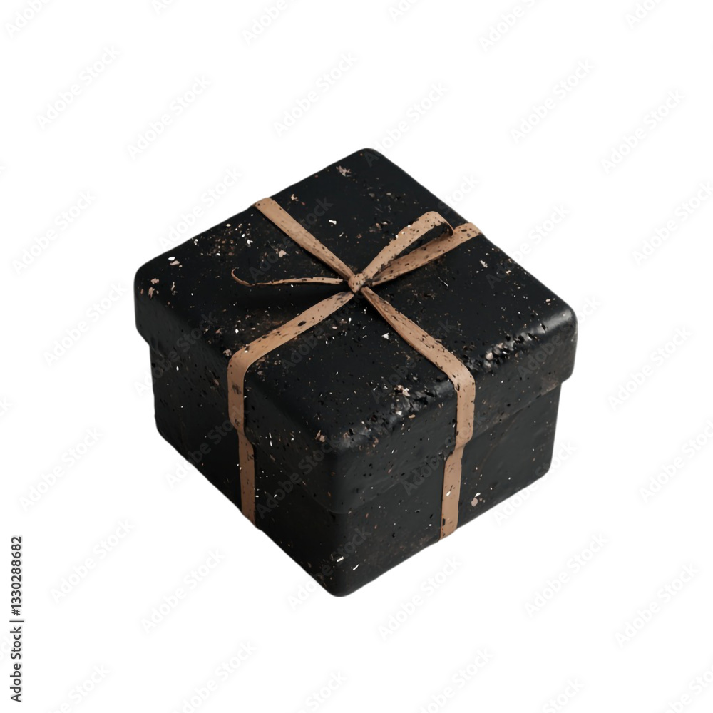 A mysterious black gift box with speckled texture tied with beige ribbon evokes intrigue and anticipation A mysterious black gift box with speckled texture tied with beige ribbon evokes intrigue and anticipation