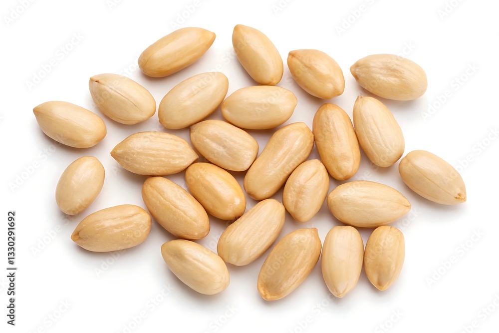 Shelled pine nuts arranged on white background, healthy snack or ingredient for cooking and baking Shelled pine nuts arranged on white background, healthy snack or ingredient for cooking and baking