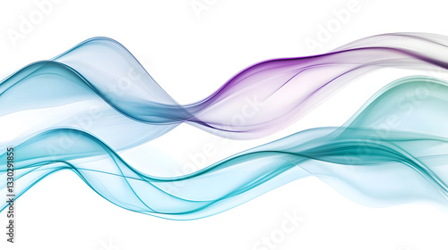 Abstract Teal and Purple Flowing Waves on White Background