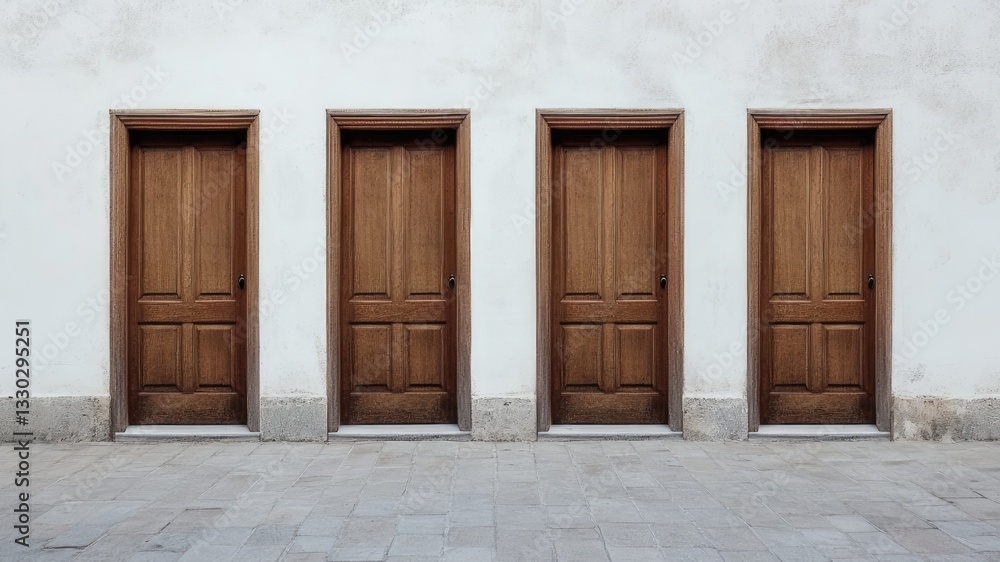 four close wooden doors of the same design and colors on a white background. four close wooden doors of the same design and colors on a white background.