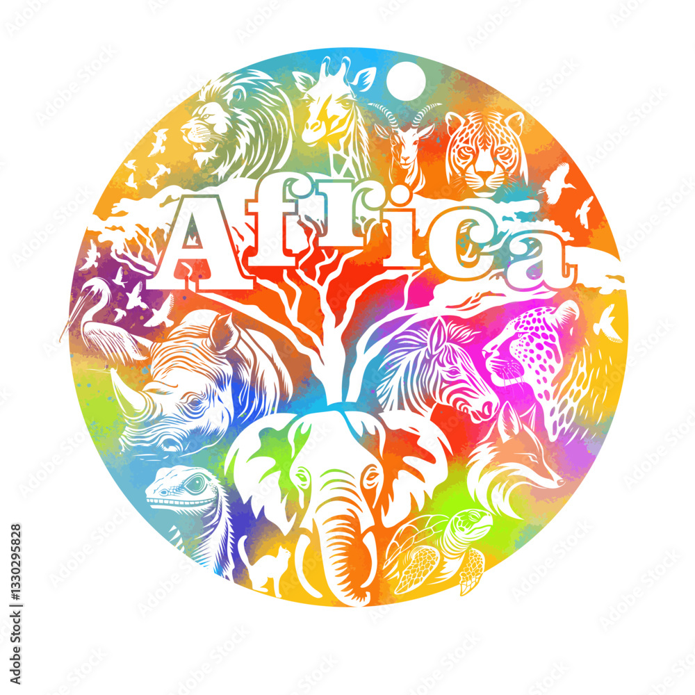 Africa colored abstract with animals. hand drawing. Not AI, Vector illustration. Africa colored abstract with animals. hand drawing. Not AI, Vector illustration.