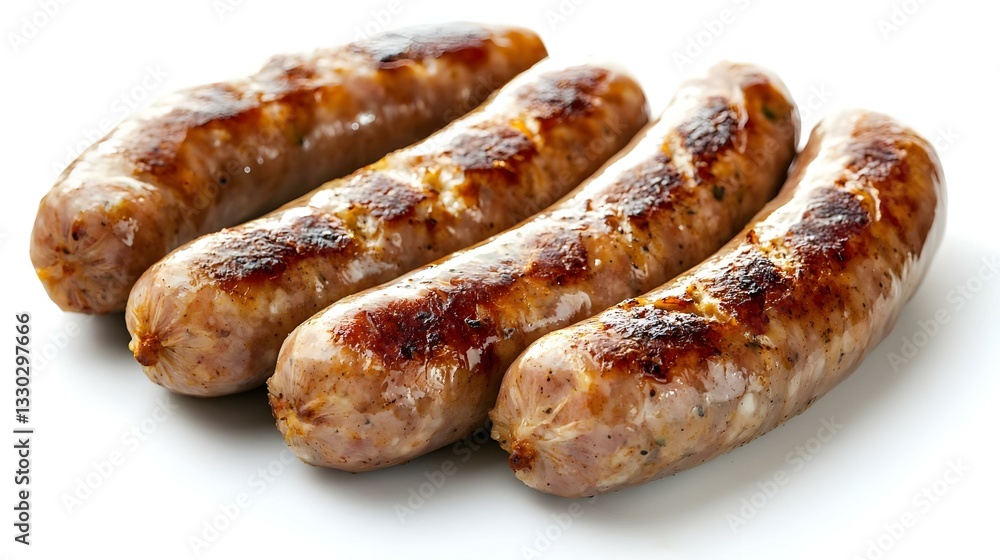 Boiled pork sausages close-up isolated on white Boiled pork sausages close-up isolated on white