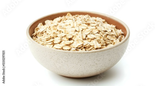 Bowl with tasty oatmeal on white background