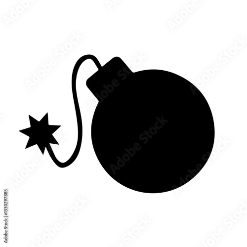 Black Silhouette of Bomb with Fuse Ending in a Star. Explosion, Dangerous Weapon.