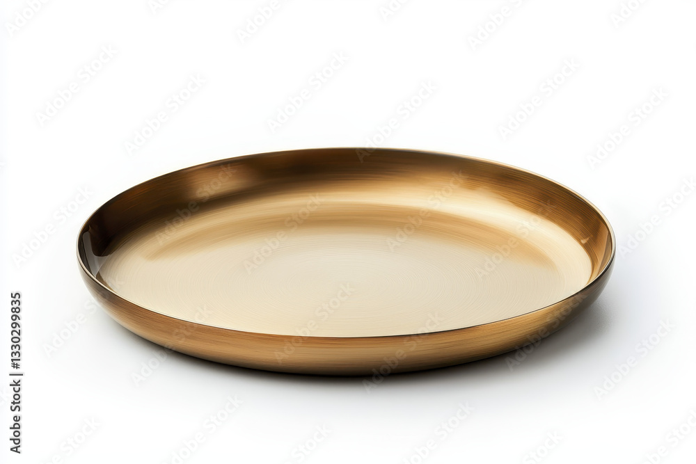 Elegant golden round flat plate with smooth surface, perfect for serving Elegant golden round flat plate with smooth surface, perfect for serving