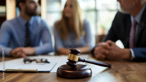 Couple consulting with a lawyer on estate planning in a professional setting