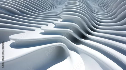 Fototapeta Abstract rendering of undulating and layered white architectural structure
