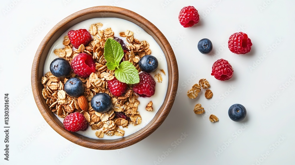 A bowl of yogurt topped with granola and fresh berries, symbolizing a healthy and balanced breakfast.
A bowl of yogurt topped with granola and fresh berries, symbolizing a healthy and balanced breakfast.