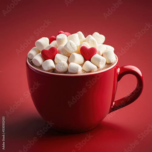 Wallpaper Mural Hot chocolate in a red cup with heart-shaped marshmallows Torontodigital.ca