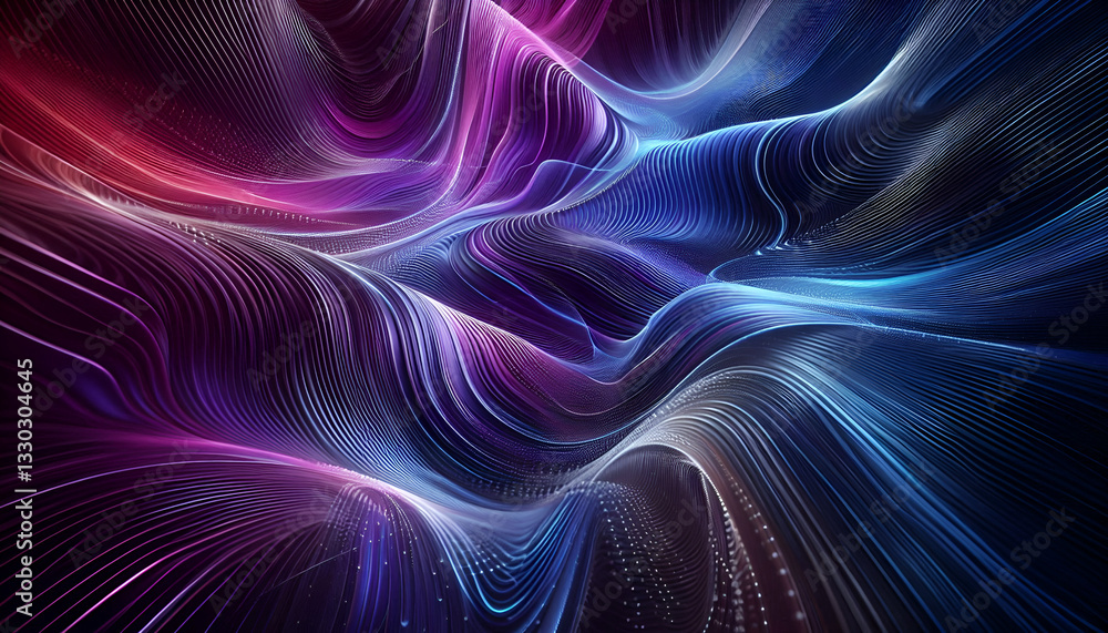 Fototapeta premium Abstract cyberpunk inspired background flowing digital waves in electric blue, magenta, violet and smooth, fluid motion