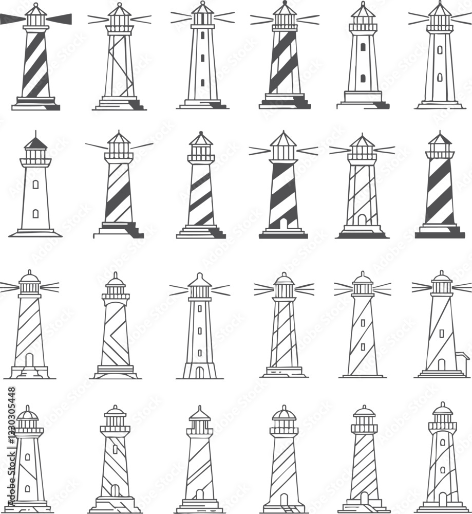 Hand-Drawn Lighthouse Collection Hand-Drawn Lighthouse Collection