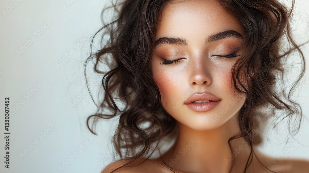 Beautiful Brunette with Wonderfully Curled Hair and Soft Makeup Beautiful Brunette with Wonderfully Curled Hair and Soft Makeup