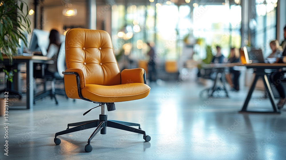 Fototapeta premium Comfortable yellow office chair standing in modern coworking space