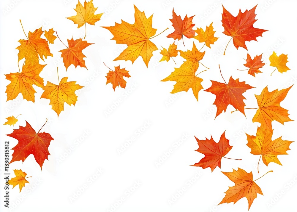 Colorful autumn maple leaves frame on white background with copy space Colorful autumn maple leaves frame on white background with copy space