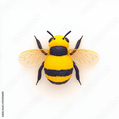 Detailed 3D Render of a Yellow and Black Bee on White Background